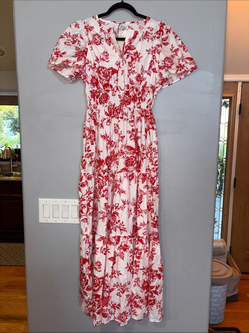 Chicwish NWT Large Red White Floral Cotton Tiered Maxi Dress